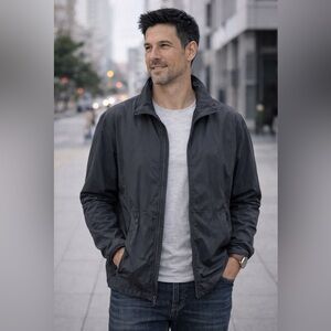 Zara Mens Black Zipper Jacket Medium Water Resistant Lightweight Casual Everyday